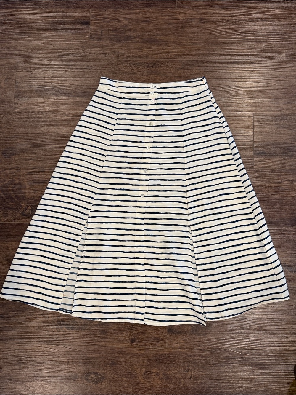 For Sienna Striped A-Line Button-Front Skirt in Navy and White